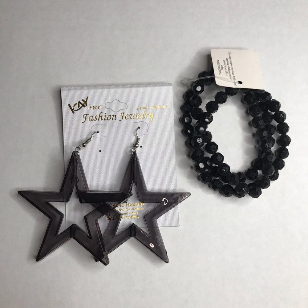 Clear Black Earring and Bracelet Set...